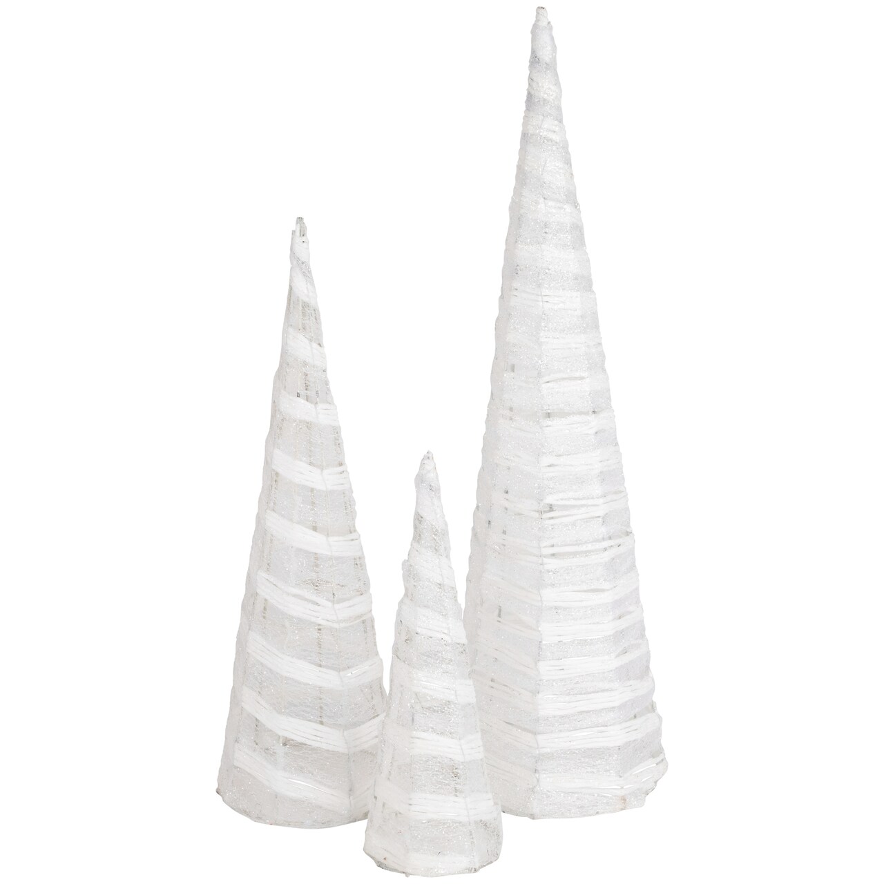 Northlight Glittered Cone Tree Christmas Decoration - 23.5 - White and Silver - Set of 3